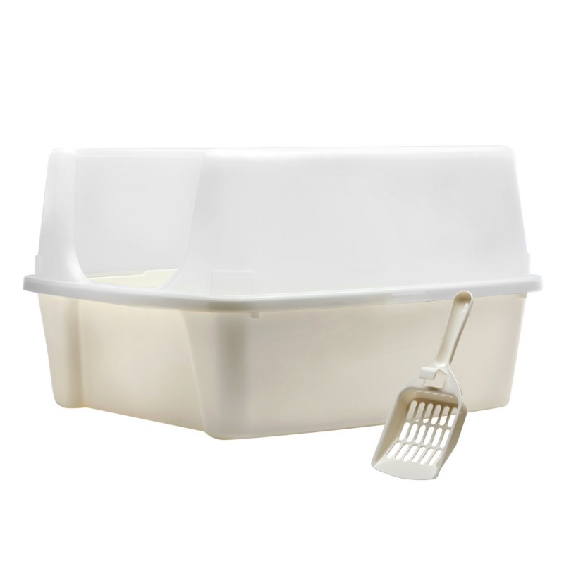 ABC Pet Plaza IRIS Open Top Litter Box with Shield and Scoop Ivory
