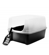 IRIS Open Top Litter Box with Shield and Scoop, Black