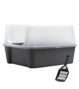 IRIS Open Top Litter Box with Shield and Scoop, Tornado Gray