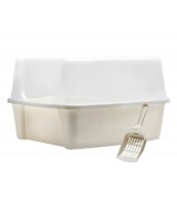 IRIS Open Top Litter Box with Shield and Scoop, Ivory