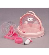 Small Animal Cage Carrier with Wheel Runner Toy DH-300 Pink