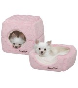 Pecalle 2 in 1 Cat or Dog Pet Bed/Cube House w/Removable Cushion, Pink