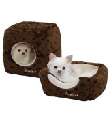 Pecalle 2 in 1 Cat or Dog Pet Bed/Cube House w/Removable Cushion, Brown