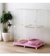 IRIS 2-Tier Wire Cat Cage Set, Pink